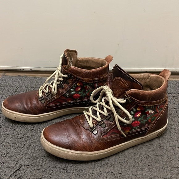 Inkkas Size 8 Brown Leather Farm Pattern Hi-Top Sneakers - Picture 3 of 12